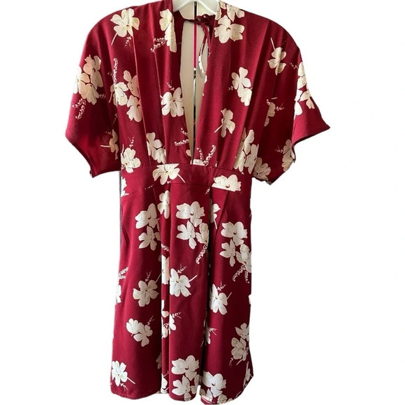 Floerns Women's Tropical Floral Plunging V Neck Tie Open Back Summer Short Dress - Picture 3 of 6